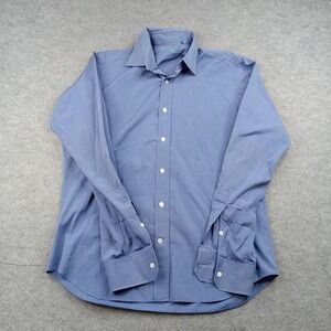 SEIZE Sur VINGT Shirt Mens 16 36/37 Blue Solid Classic Dress Long Sleeve Cotton